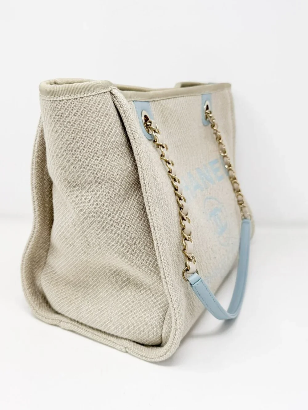 Chanel Beige/Blue Canvas Deauville Shopping Tote